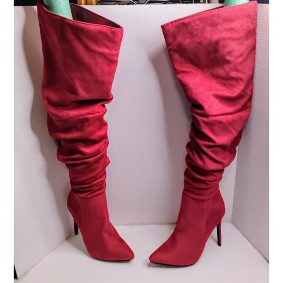 Nadine WC Womens Over-The-Knee Red Stiletto Heeled Boots Size 8.5 WC Textile Upp - Picture 6 of 8